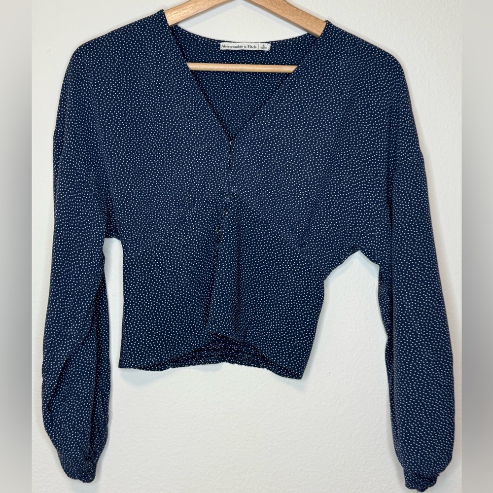 Abercrombie & Fitch Navy Y2K Polka Dot Blouse Women’s Size S